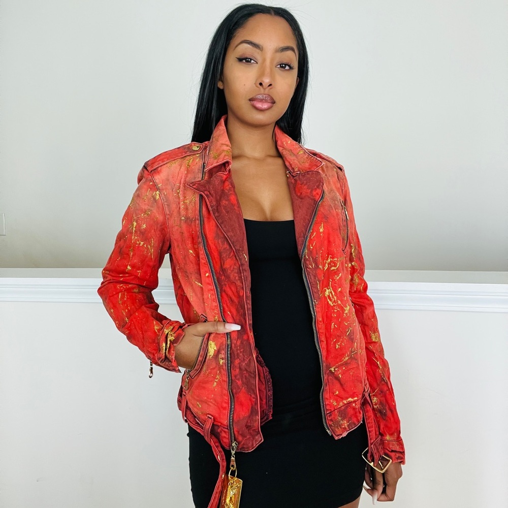 Robins Jeans red denim glitter jacket